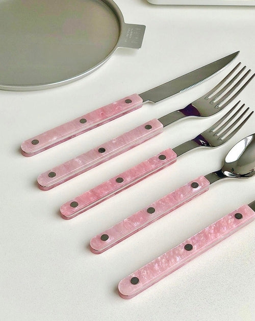Set of 10 Sleek Modern Pinky Elegant Salt Lake Flatware Cutlery